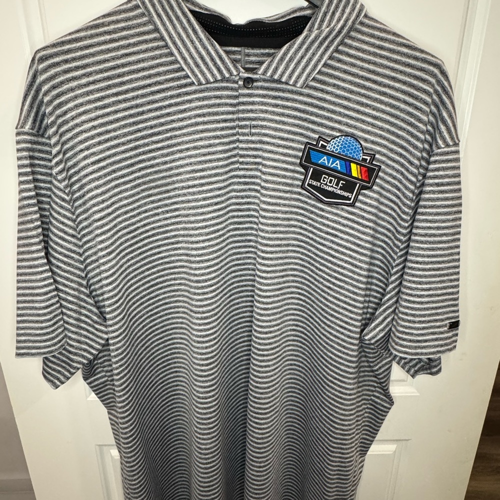 Nike “Tiger Woods” Gray Striped Dri-Fit Polo Shirt